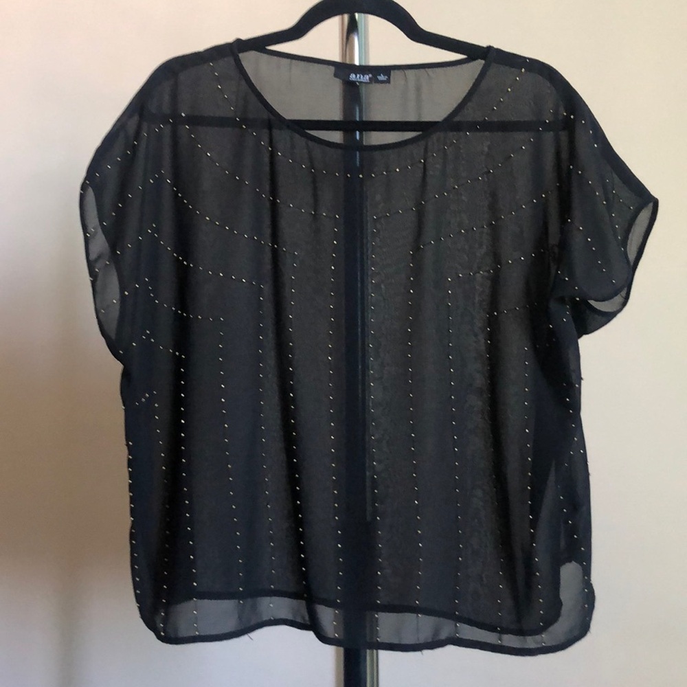 A.n.a size large black and gold beads sheer top
